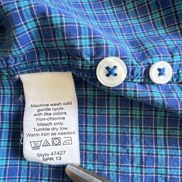 J Crew Shirt Mens Large Blue Green Check 100% Cotton Pocket Button Down Preppy - Picture 7 of 11